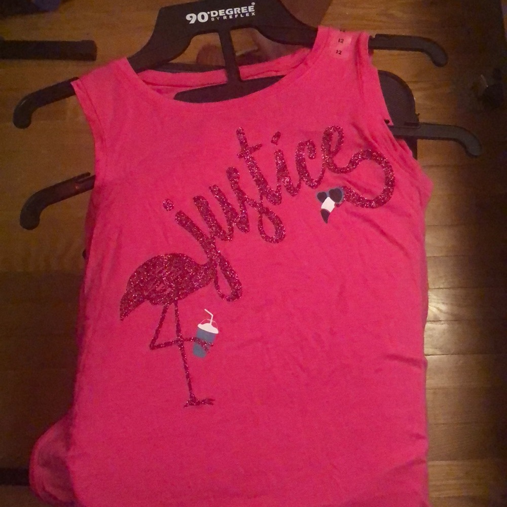 NWT- Girls tank-top- glitter lettering and🦩